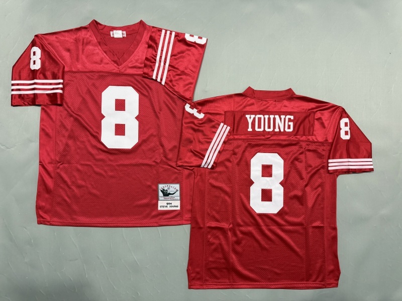Men 2025 San Francisco 49ers #8 Young red Throwback Limited NFL Jersey style 001